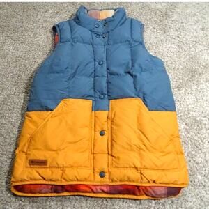 Columbia South Canyon Bluff Puffer Vest Womens S Flannel Lined Gray Blue Orange